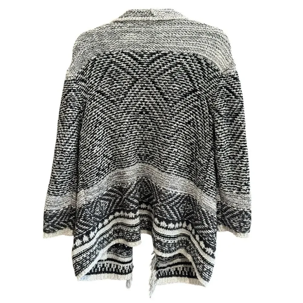 J. Jill Sweater Fringe Trim Open Cardigan Wool Blend Western Chunky Boho Size SP